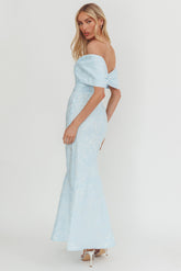 Fairytales Off-Shoulder Jacquard Maxi Dress Blue